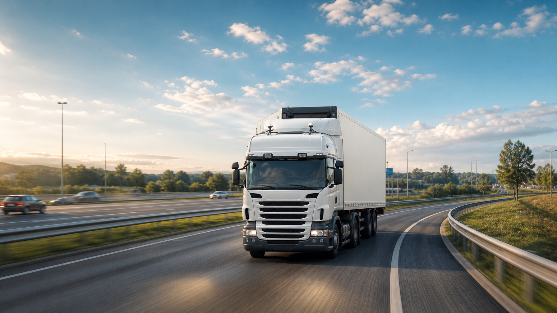 White box truck on highway for independent box truck dispatching