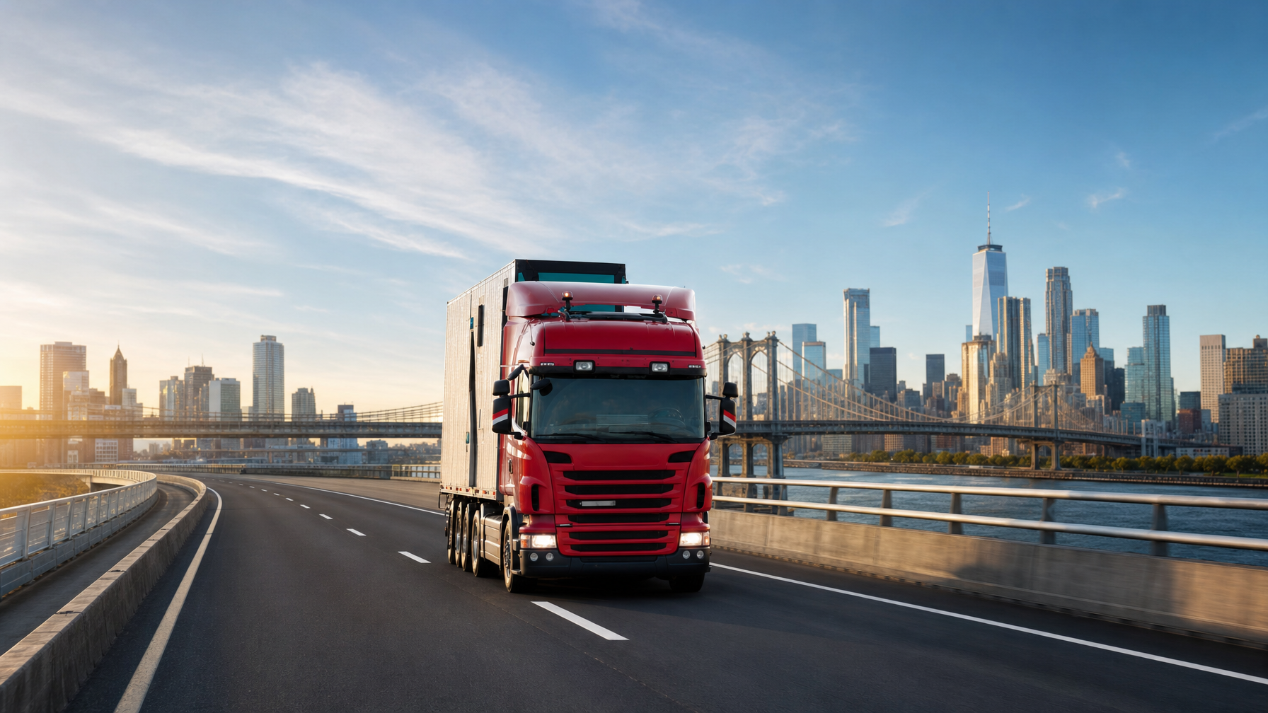 Commercial truck on highway in New York freight corridor, representing truck dispatcher training