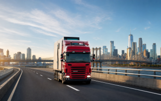 Commercial truck on highway in New York freight corridor, representing truck dispatcher training
